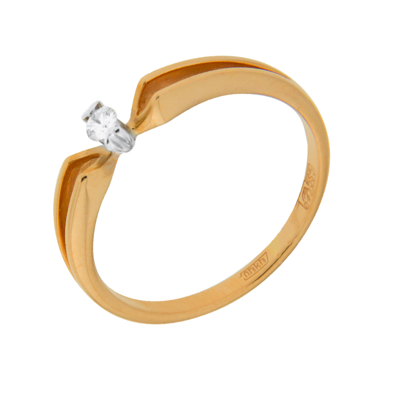 Золотое кольцо Белый бриллиант из красного золота 585 пробы со вставками из драгоценных камней (бриллиант) ЮЗ1-11-0434-101, размеры от 15.5 до 16.5