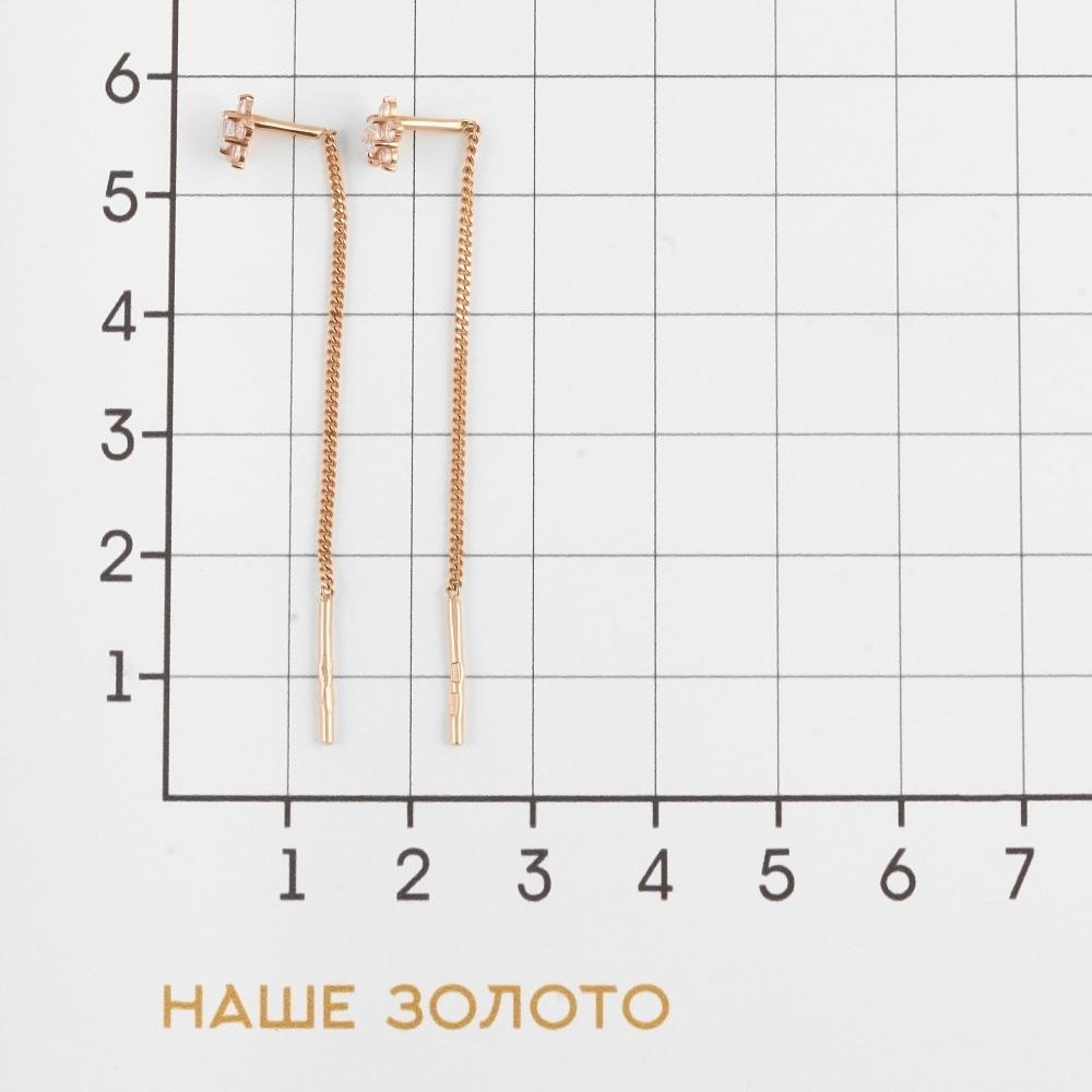 Золотые серьги протяжки Efremof из красного золота 585 пробы  со вставками (фианит) ЮПС1020375