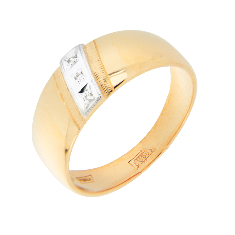 Золотое кольцо обручальное Алькор из красного золота 585 пробы со вставками из драгоценных камней (бриллиант) АО1007-100, размеры от  до 20