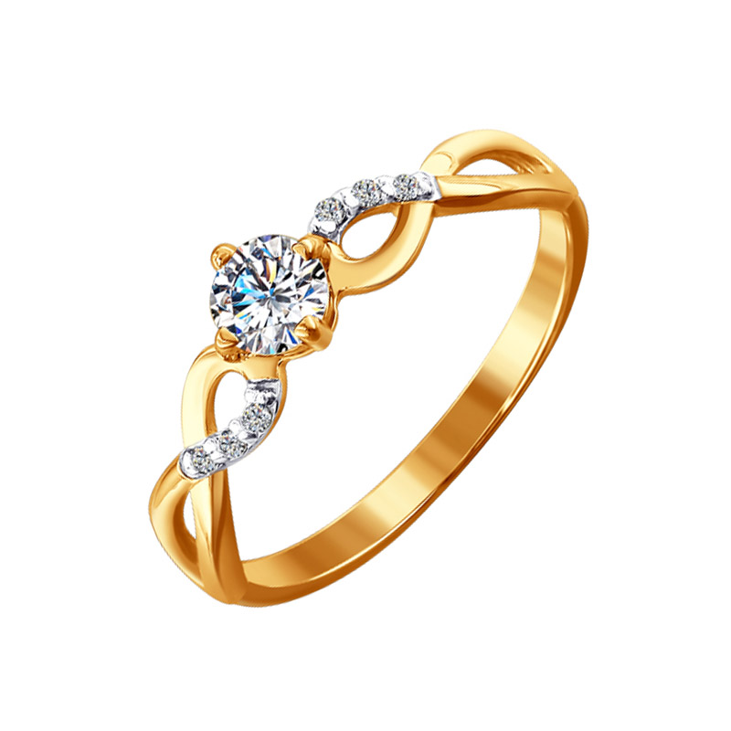 Золотое кольцо Sokolov из красного золота 585 пробы  со вставками (фианит) ДИ015372, размеры от 16 до 18.5