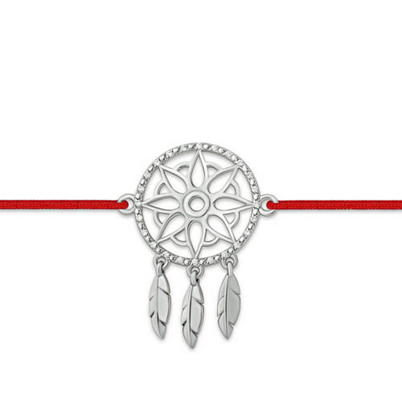 Серебряный браслет красная нить Efremof  со вставками (фианит) ЮП1410011312, размеры от 16 до 18