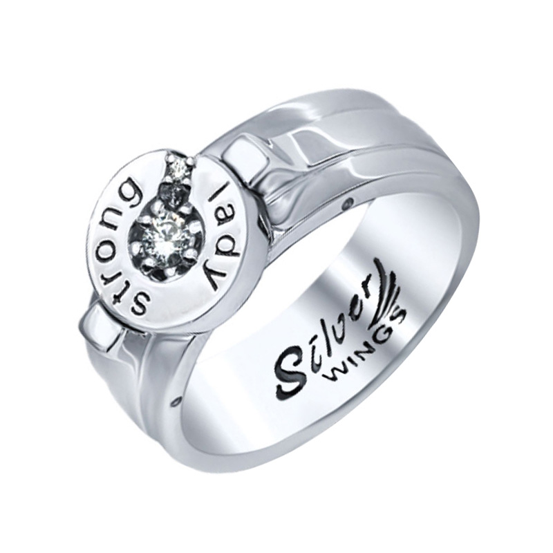 Серебряное кольцо Серебряные крылья  со вставками (эмаль и фианит) СЫ21СВСЛ02148, размеры от 16.5 до 17