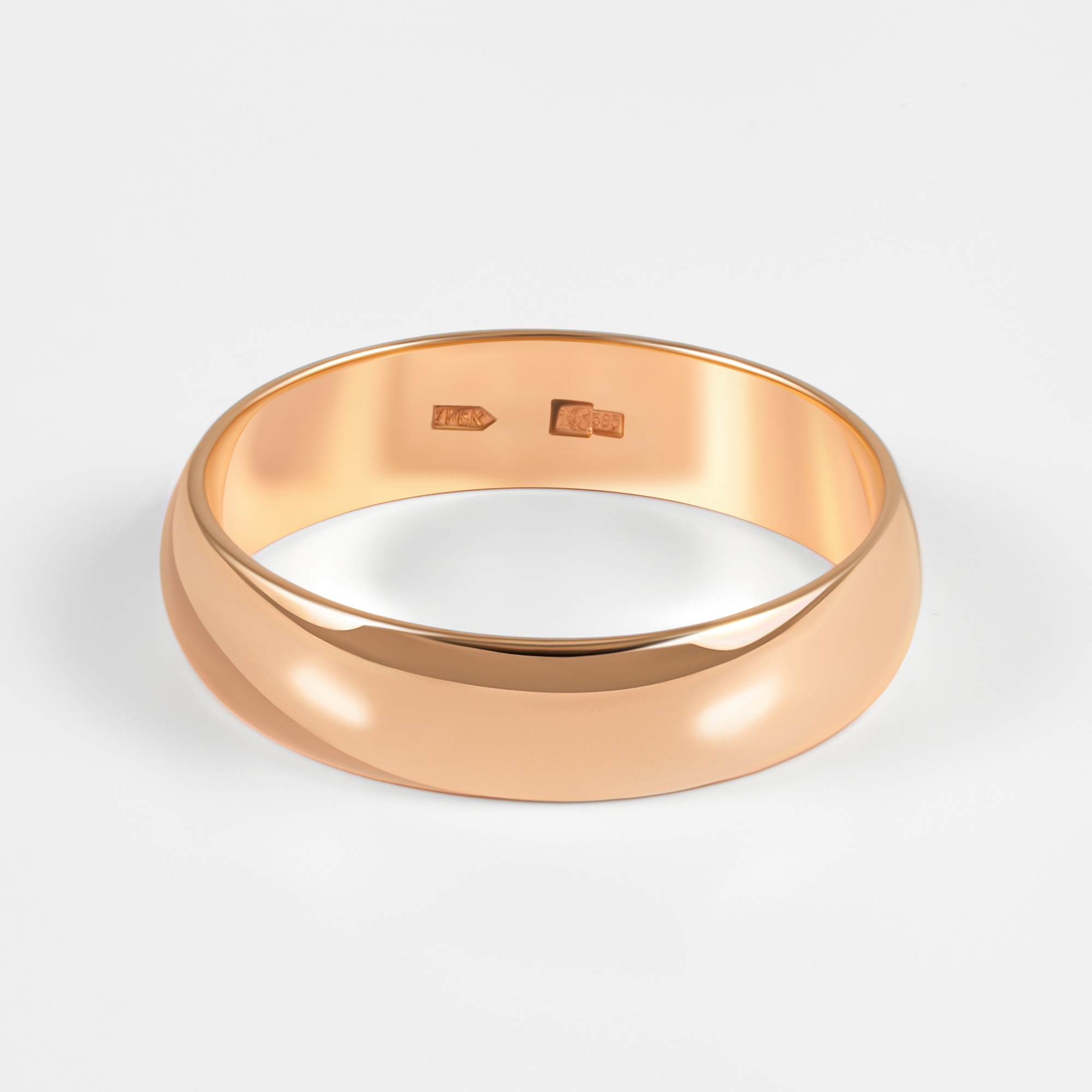 Золотое кольцо обручальное Берег из красного золота 585 пробы 2БК35К-50П, размеры от 15.5 до 25