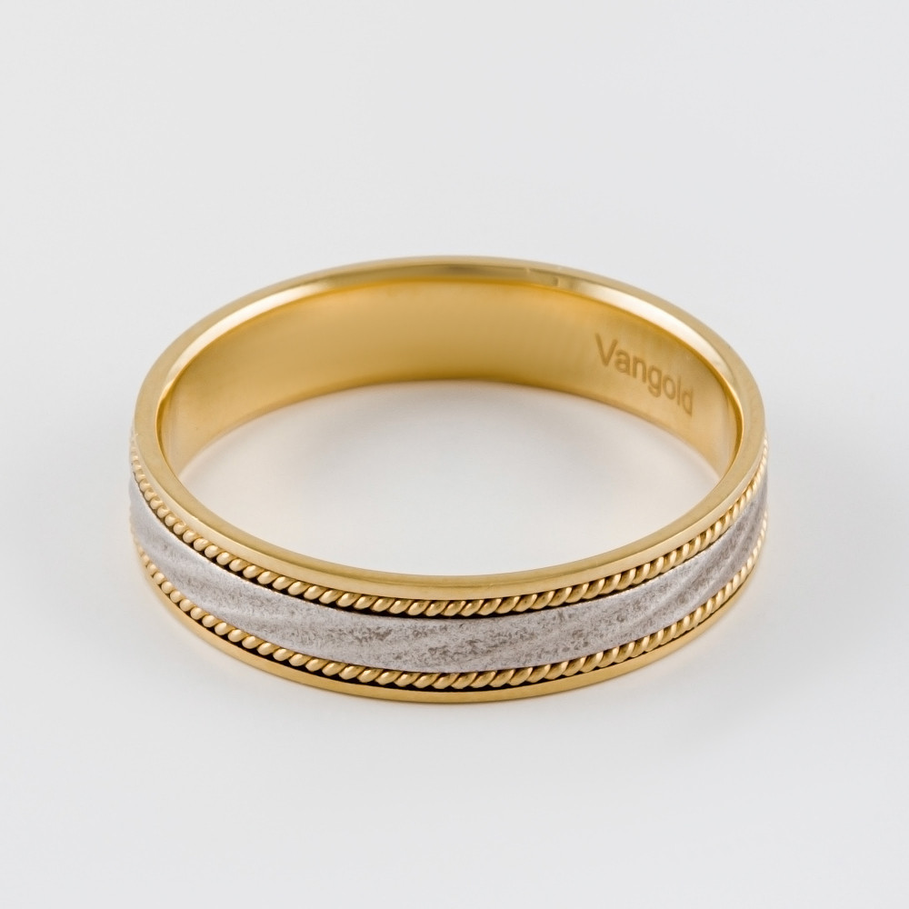 Золотое кольцо обручальное Vangold из белого и желтого золота 585 пробы и из желтого золота 585 пробы ЛД0211200100382, размеры от 15 до 22.5