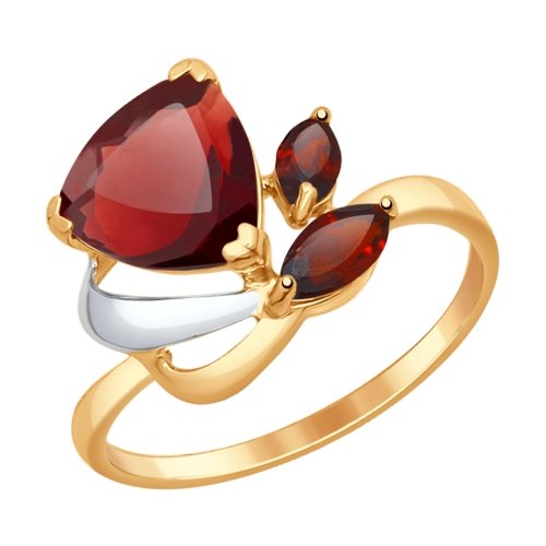 Золотое кольцо Sokolov из красного золота 585 пробы со вставками из полудрагоценных камней (гранат) ДИ714624, размеры от 16.5 до 19