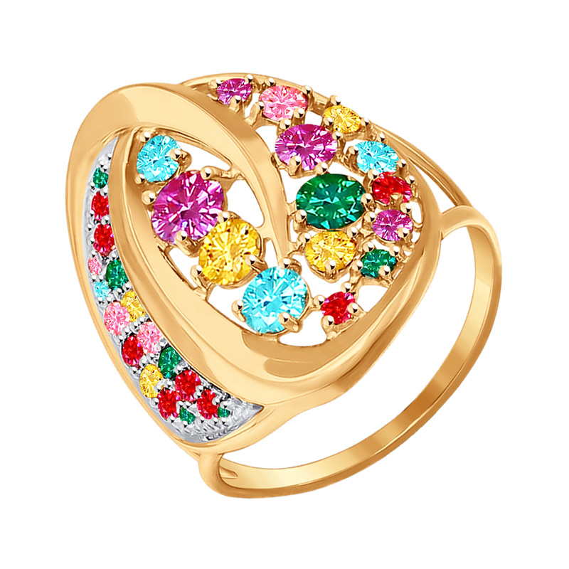 Золотое кольцо Sokolov из красного золота 585 пробы  со вставками (фианит) ДИ017163, размеры от 16 до 20
