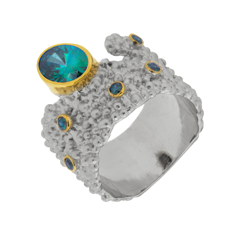 Серебряное кольцо Plata   со вставками (сваровски) ПВР-0131гл, размеры от 17.5 до 18.75