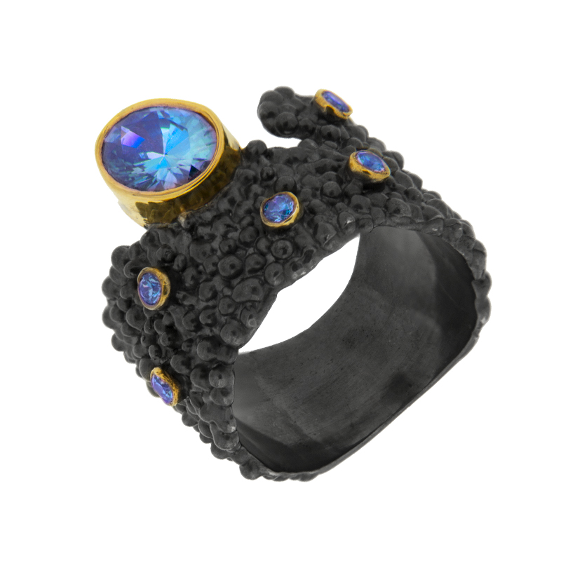 Серебряное кольцо Plata   со вставками (сваровски) ПВР-0131Бгл, размеры от 17.5 до 19.75