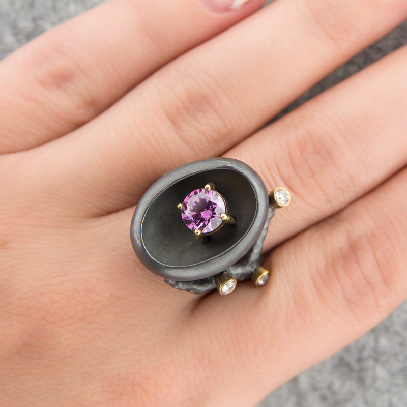 Серебряное кольцо Plata   со вставками (сваровски) ПВР-0192Бср, размеры от 18.25 до 18.25