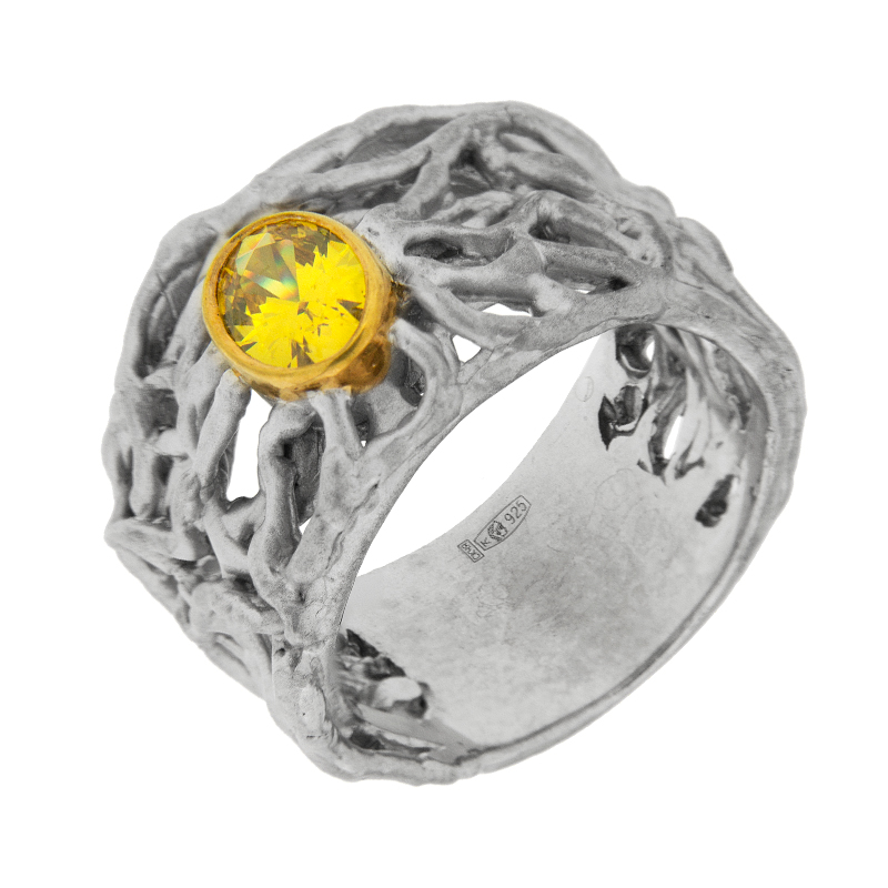 Серебряное кольцо Plata   со вставками (сваровски) ПВР0130жл, размеры от 16.5 до 16.5