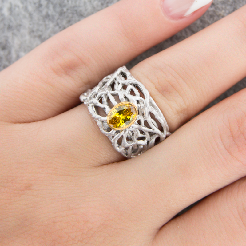 Серебряное кольцо Plata   со вставками (сваровски) ПВР0130жл, размеры от 16.5 до 16.5