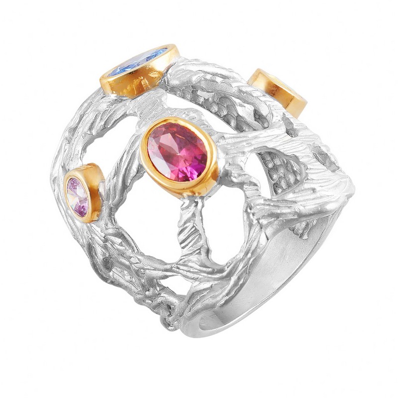 Серебряное кольцо Plata   со вставками (сваровски) ПВР0154, размеры от 16.5 до 16.5