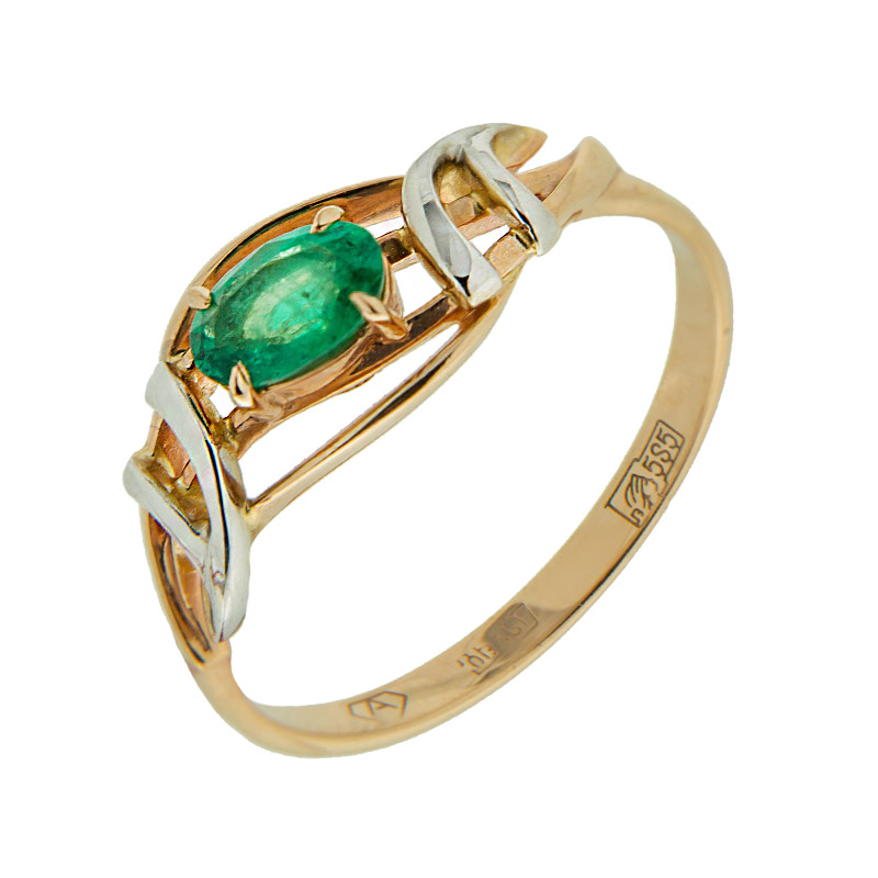 Золотое кольцо Алькор из красного золота 585 пробы со вставками из драгоценных камней (бриллиант и изумруд) АО11458-101, размеры от 16.5 до 18