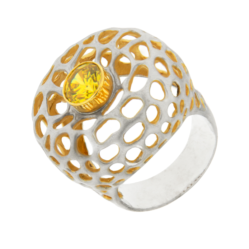 Серебряное кольцо Plata   со вставками (сваровски) ПВР0187жл, размеры от 18.5 до 18.5