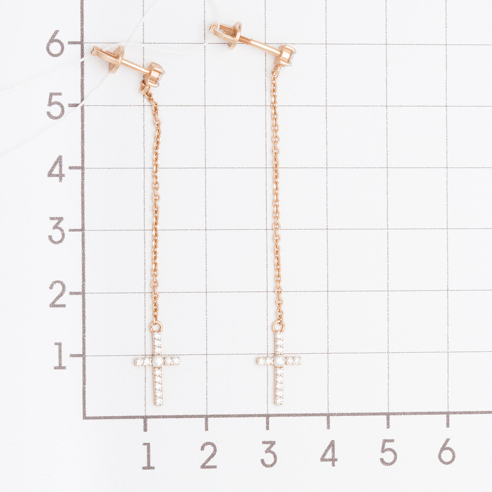 Золотые серьги гвоздики Efremof из красного золота 585 пробы  со вставками (фианит) ЮПС13210755