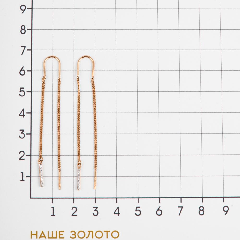 Золотые серьги протяжки Efremof из красного золота 585 пробы  со вставками (фианит) ЮПС1329057