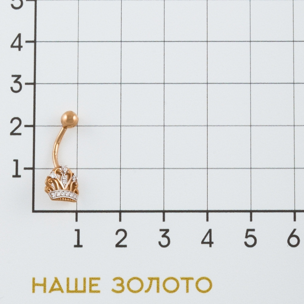 Золотой пирсинг Efremof из красного золота 585 пробы  со вставками (фианит) ЮПП1329399