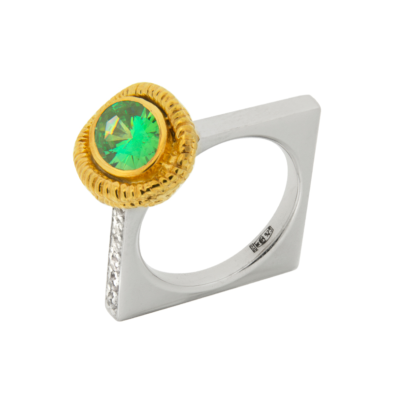 Серебряное кольцо Plata   со вставками (сваровски) ПВР-0161зл, размеры от 16.5 до 16.5