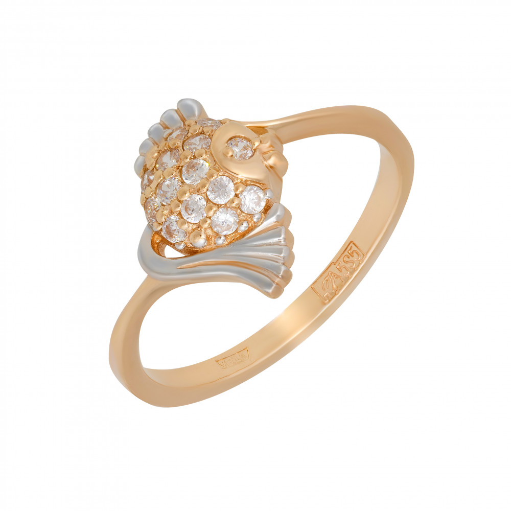 Золотое кольцо Амбер из красного золота 585 пробы  со вставками (фианит) АБ1201386Р, размеры от 14 до 16