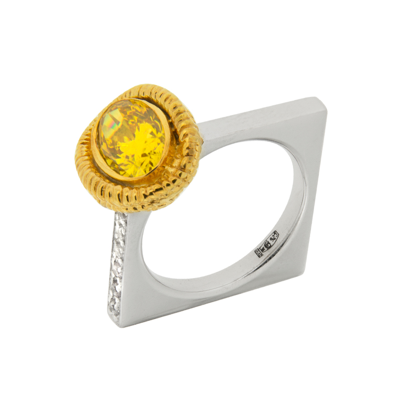 Серебряное кольцо Plata   со вставками (сваровски) ПВР-0161жл, размеры от 16.5 до 16.75
