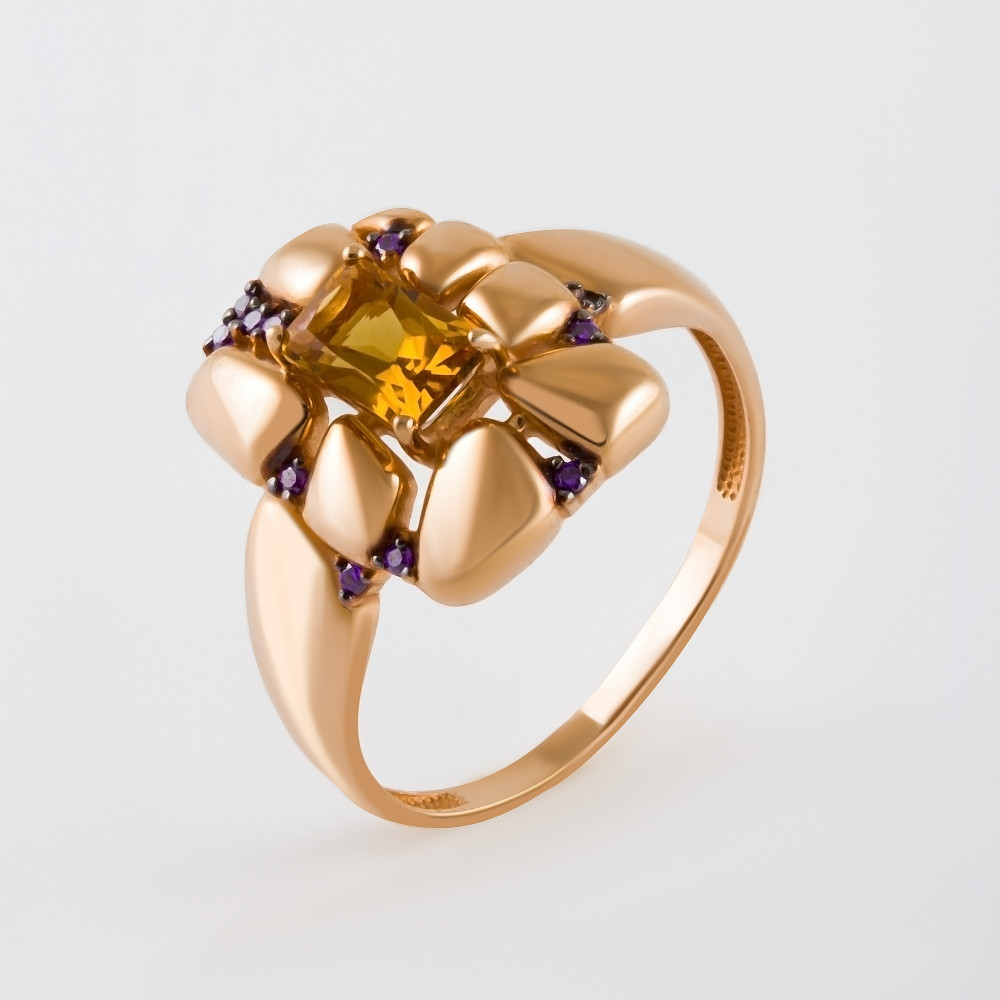 Кольцо из красного золота с цитринами и фианитами