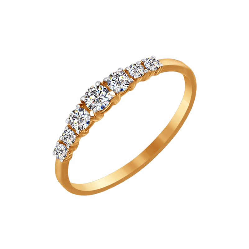 Золотое кольцо Sokolov из красного золота 585 пробы  со вставками (фианит) ДИ016707, размеры от 15.5 до 18