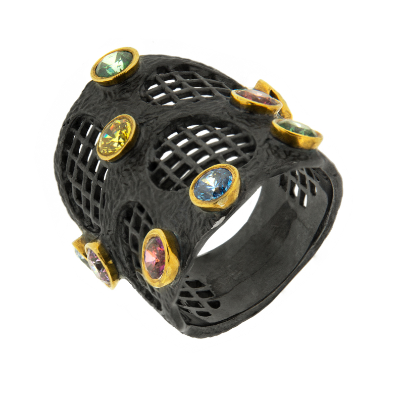 Серебряное кольцо Plata   со вставками (сваровски) ПВР-0179Б, размеры от 17.75 до 18