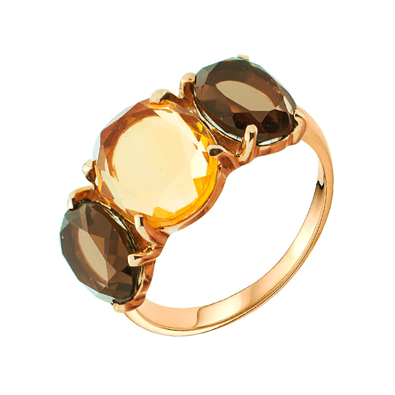 Золотое кольцо Аксиома из красного золота 585 пробы со вставками из полудрагоценных камней (топаз и цитрин) АА1348138, размеры от 17.5 до 17.5