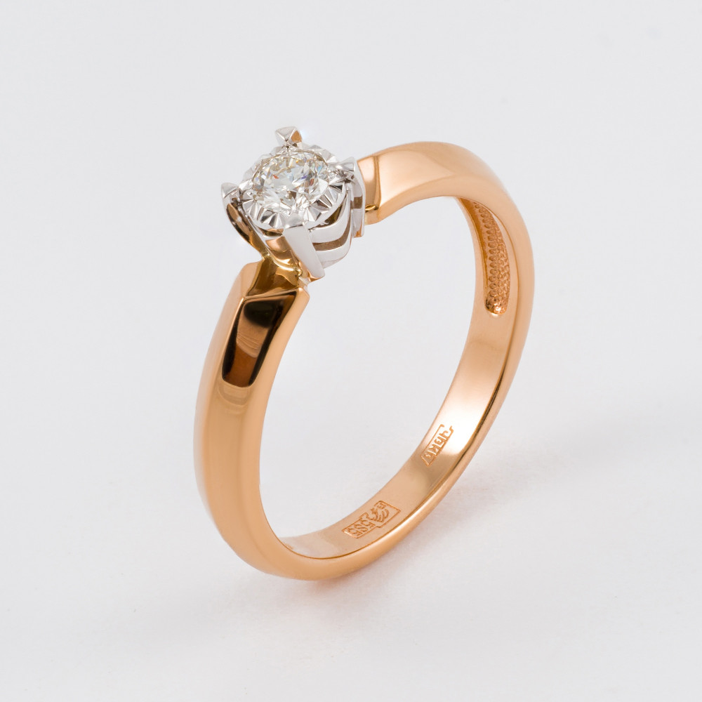 Золотое кольцо Белый бриллиант из красного золота 585 пробы со вставками из драгоценных камней (бриллиант) ЮЗ1-11-0808-101, размеры от 16 до 18.5