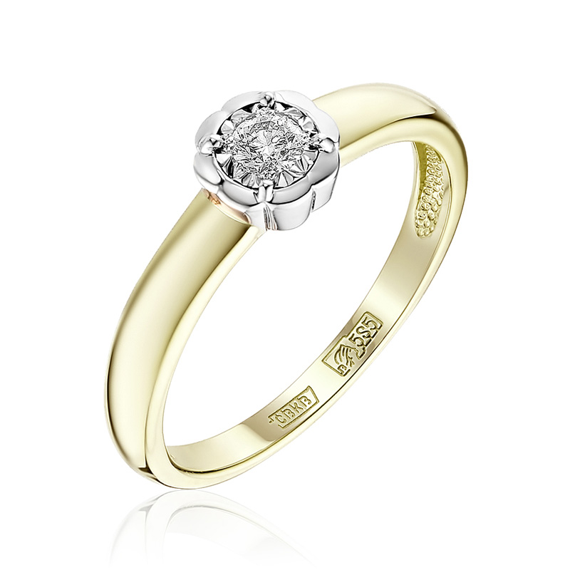 Золотое кольцо Белый бриллиант из красного золота 585 пробы со вставками из драгоценных камней (бриллиант) ЮЗ1-11-0829-301, размеры от 16 до 19