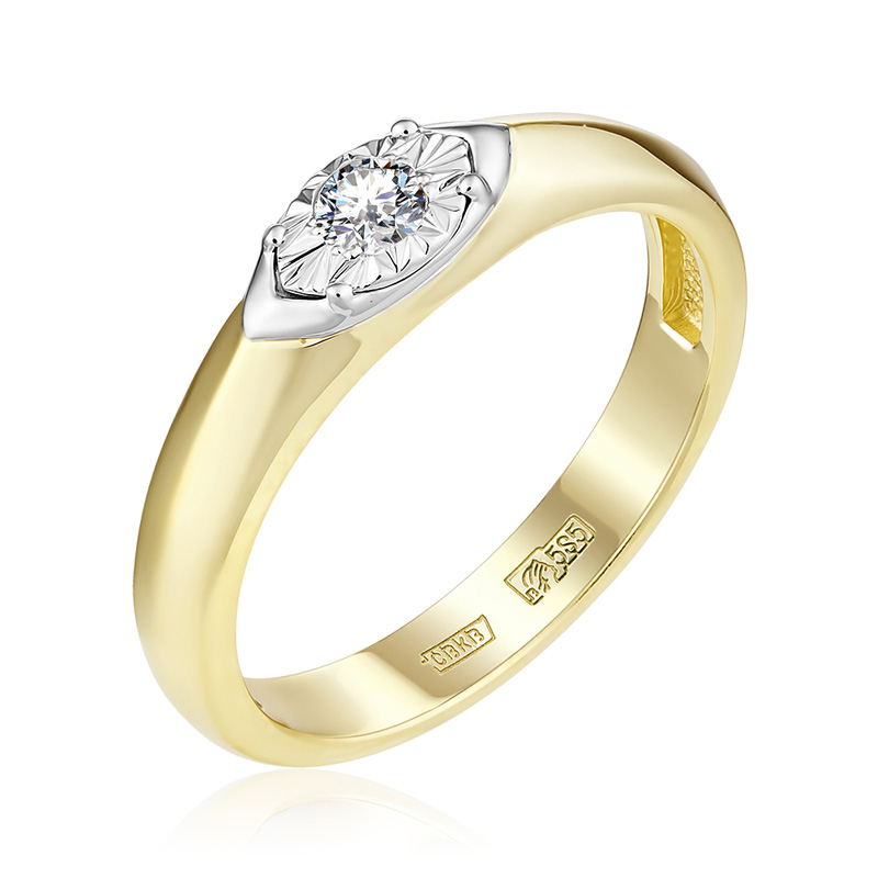 Золотое кольцо Белый бриллиант из красного золота 585 пробы со вставками из драгоценных камней (бриллиант) ЮЗ1-11-0835-301, размеры от 18.5 до 18.5