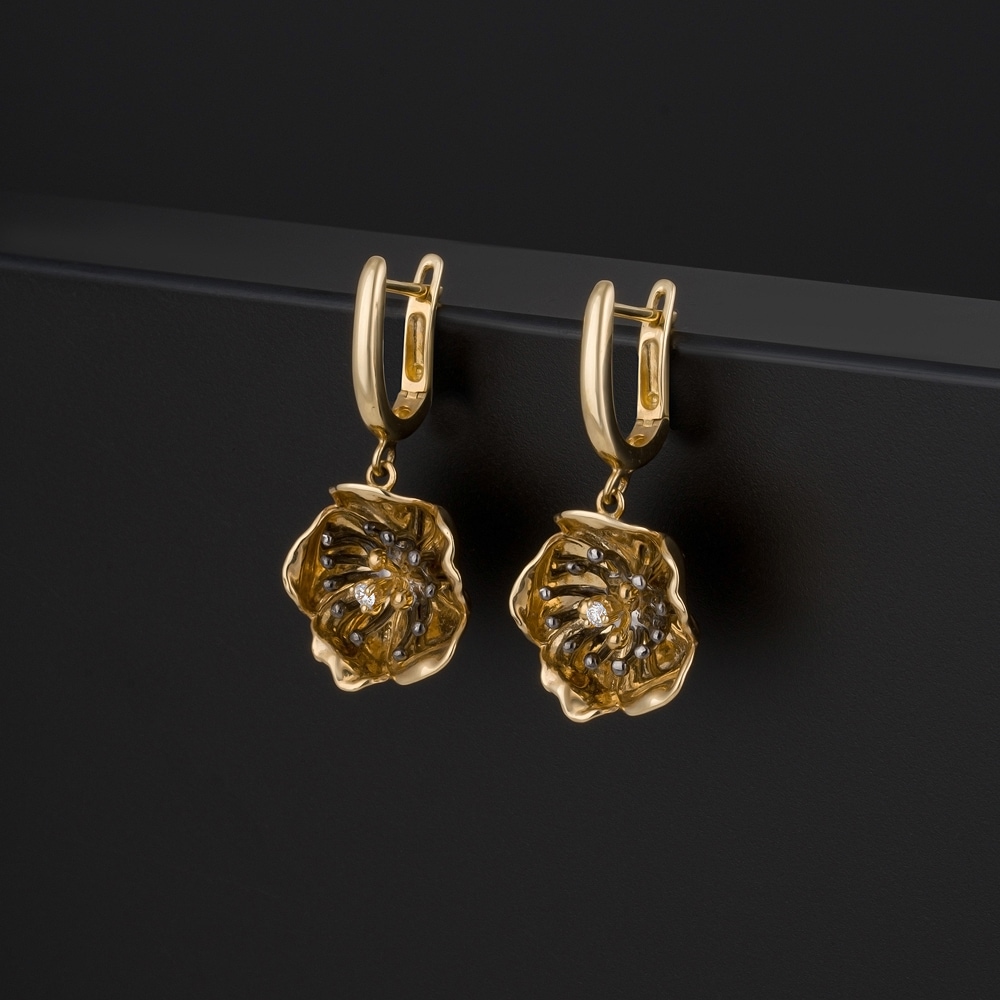 Золотые серьги подвесные Роберто браво из красного золота 585 пробы со вставками из драгоценных камней (бриллиант) РВГЛХЕ0015-00