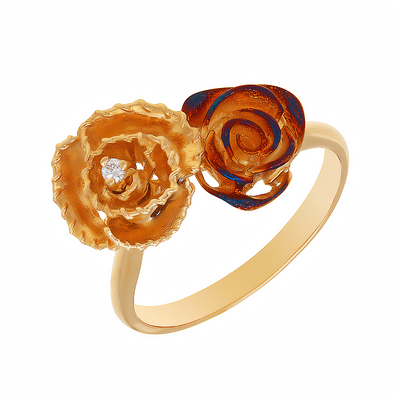 Золотое кольцо Роберто браво из красного золота 585 пробы со вставками из драгоценных камней (бриллиант) РВГЛХР0018-00, размеры от 18.25 до 18.25