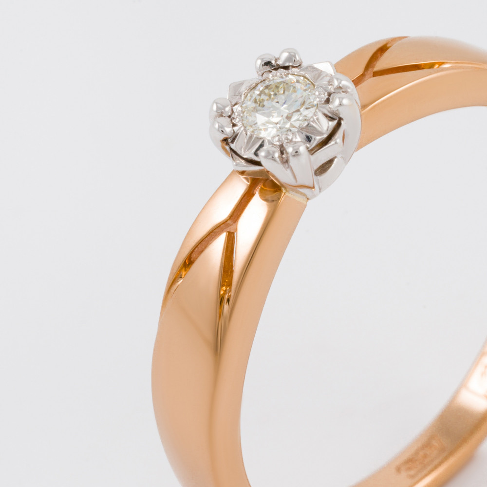 Золотое кольцо  из красного золота 585 пробы со вставками из драгоценных камней (бриллиант) ЮЗ1-11-0920-101, размеры от 16 до 17.5