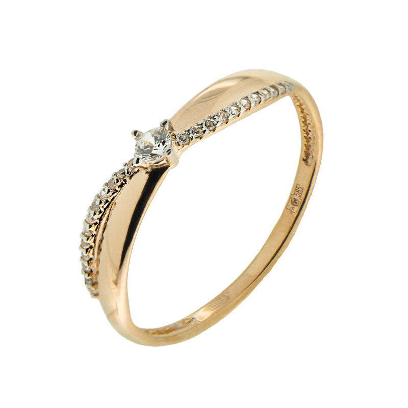 Золотое кольцо Санис из красного золота 585 пробы  со вставками (фианит) СН4154, размеры от 16 до 19