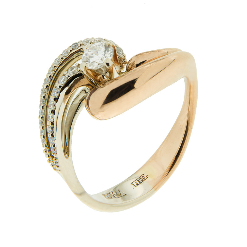 Золотое кольцо Ринго из белого золота 585 пробы и из белого и красного золота 585 пробы со вставками из драгоценных камней (бриллиант) РГ1636, размеры от 17 до 18