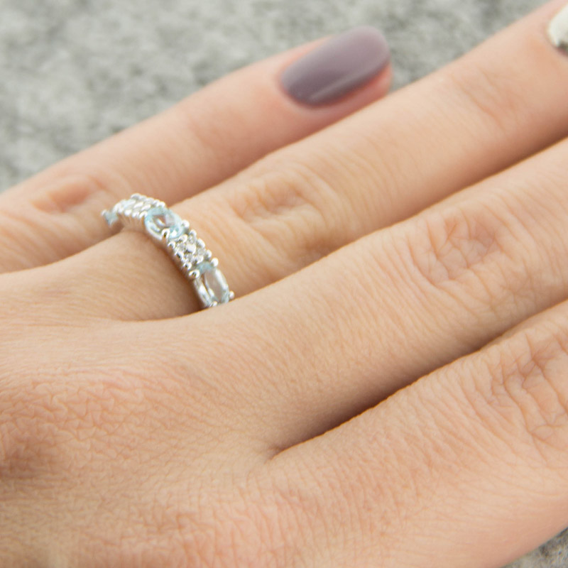 Серебряное кольцо Sokolov со вставками из полудрагоценных камней (фианит, наноситал и топаз) ДИ92011280, размеры от  до 19.5