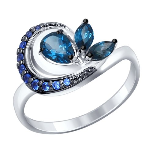 Серебряное кольцо Sokolov со вставками из полудрагоценных камней (фианит, наноситал и топаз) ДИ92011290, размеры от  до 19.5
