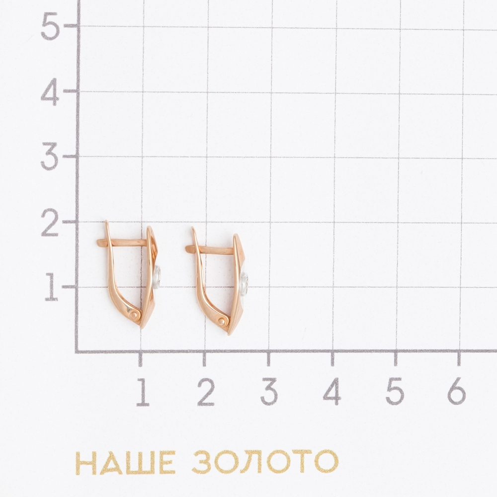 Золотые серьги  из красного золота 585 пробы со вставками из драгоценных камней (бриллиант) ЮИС113-4606