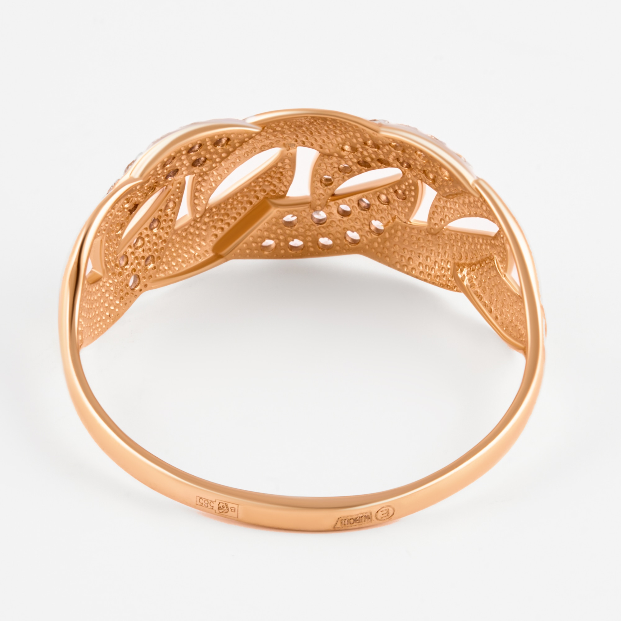 Золотое кольцо Efremof из красного золота 585 пробы  со вставками (фианит) ЮПК1327210, размеры от 16.5 до 20