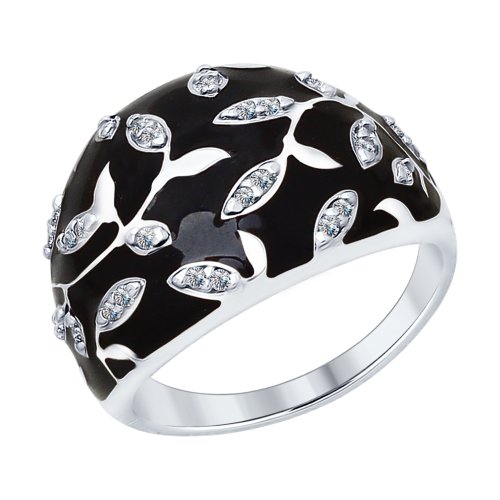 Серебряное кольцо с фианитами и эмалью