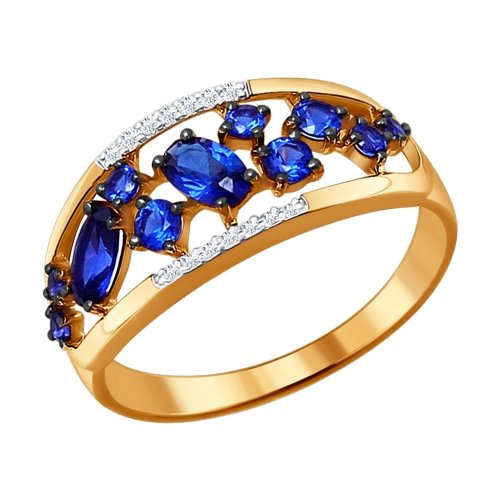 Золотое кольцо с корундами сапфирами и бриллиантами