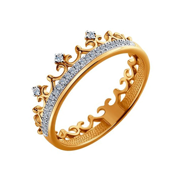 Золотое кольцо Sokolov из красного золота 585 пробы корона со вставками из драгоценных камней (бриллиант) ДИ1011448 , размеры от 16 до 18