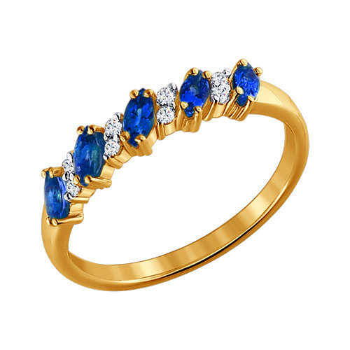 Золотое кольцо Sokolov из красного золота 585 пробы со вставками из драгоценных камней (бриллиант и сапфир) ДИ2010018 , размеры от 16 до 18.5
