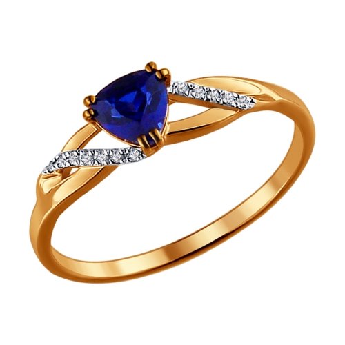 Золотое кольцо Sokolov из красного золота 585 пробы со вставками из драгоценных камней (бриллиант, корунд сапфир и сапфир) ДИ2011015 , размеры от 16 до 18.5