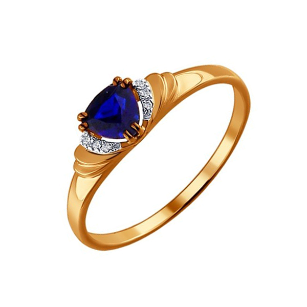 Золотое кольцо Sokolov из красного золота 585 пробы со вставками из драгоценных камней (бриллиант, корунд сапфир и сапфир) ДИ2011016 , размеры от 16 до 17.5