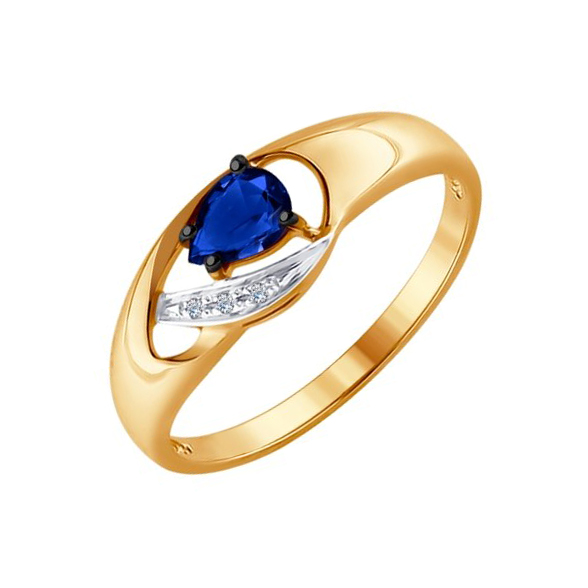 Золотое кольцо Sokolov из красного золота 585 пробы со вставками из драгоценных камней (бриллиант и сапфир) ДИ2011056 , размеры от 16.5 до 17.5