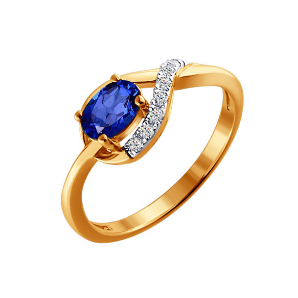 Золотое кольцо Sokolov из красного золота 585 пробы со вставками из драгоценных камней (бриллиант и сапфир) ДИ2010334 , размеры от 16 до 17.5
