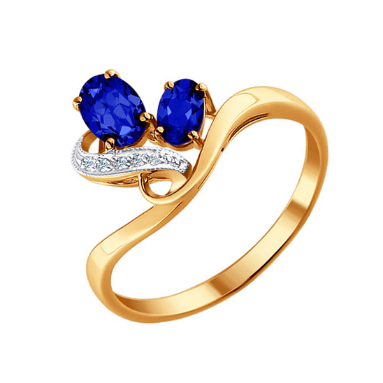 Золотое кольцо Sokolov из красного золота 585 пробы со вставками из драгоценных камней (бриллиант и сапфир) ДИ2010680 , размеры от 16.5 до 17.5