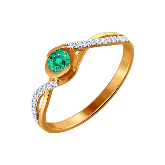 Золотое кольцо Sokolov из красного золота 585 пробы со вставками из драгоценных камней (бриллиант и изумруд) ДИ3010206 , размеры от 16.5 до 18.5
